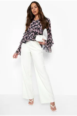 Boohoo Floral Chiffon Frill Long Sleeve Blouse