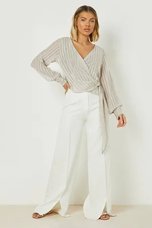Boohoo Sheer Stripe Wrap Woven Blouse