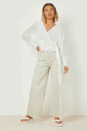 Boohoo Sheer Stripe Wrap Woven Blouse