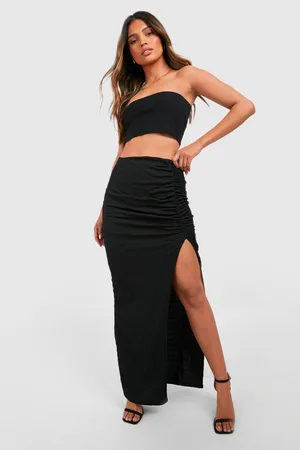 Boohoo Crinkle High Thigh Split Maxi Skirt