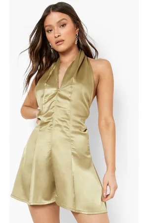 Boohoo Satin Halterneck Panelled Playsuit