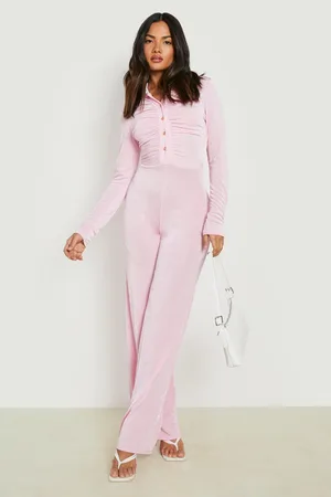 Boohoo Textured Slinky Ruched Wide Leg Jumpsuit