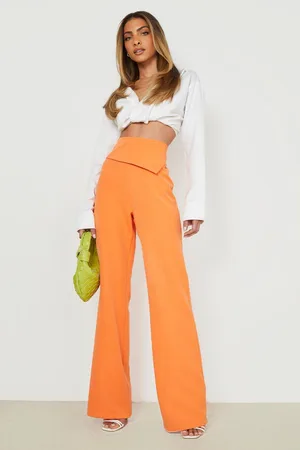 Boohoo Fold Over Waist Detail Wide Leg Trousers