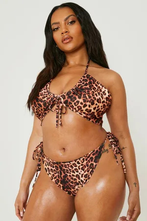 Boohoo Plus Leopard Halter Bikini