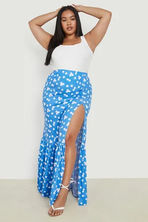 Boohoo Plus Daisy Print Split Front Maxi Skirt
