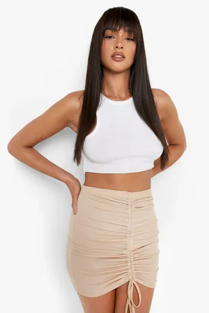 Boohoo Cotton Rib Ruched Front Mini Skirt