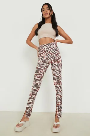 Boohoo High Waisted Zebra Print Split Hem Leggings