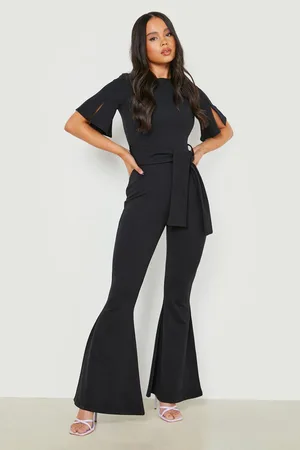 Boohoo Petite Tie Waist Flared Trouser Jumpsuit