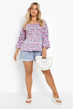 Boohoo Plus Floral Shirred Frill Hem Blouse