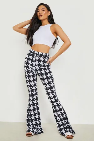 Boohoo Dogtooth Print Jersey Flare Trouser