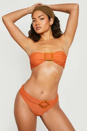 Boohoo Wooden Trim Belted High Waisted Bikini Brief