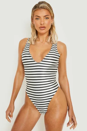 Boohoo Nautical Notch Front Swimsuit