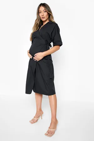 Boohoo Maternity Cotton Wrap Shirt Midi Dress
