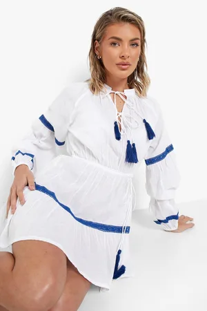 Boohoo Embroidered Tassel Beach Dress