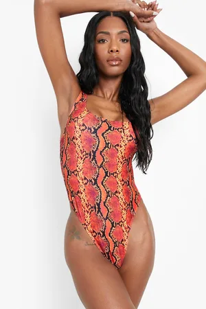 Boohoo Neon Snake Open Back Scooped Swimsuit