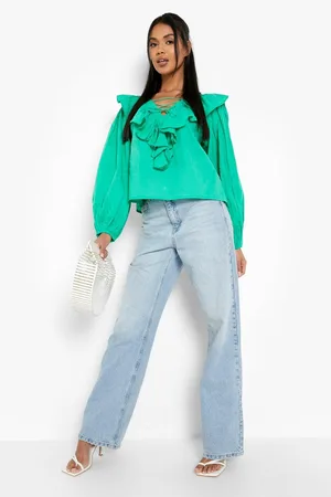Boohoo Woven Frill Tie Front Blouse