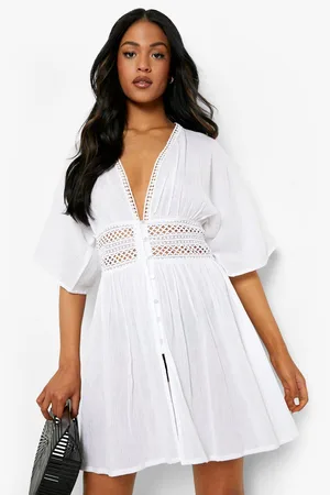 Boohoo Tall Cheesecloth Trim Detail Beach Dress