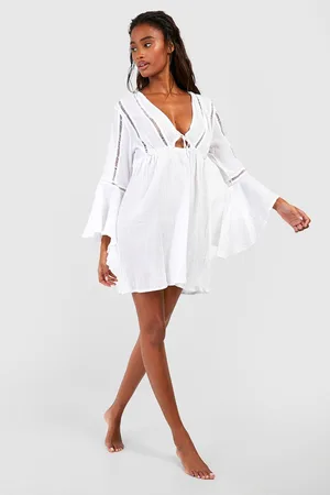 Boohoo Tie Detail Frill Sleeve Beach Mini Dress