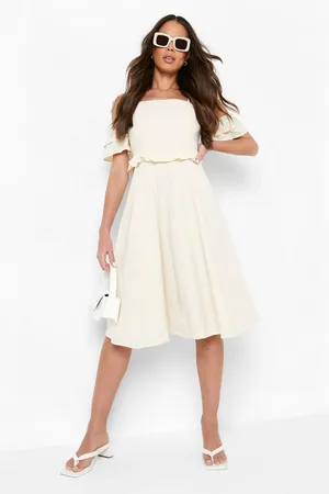 Boohoo Strappy Off The Shoulder Midi Skater Dress