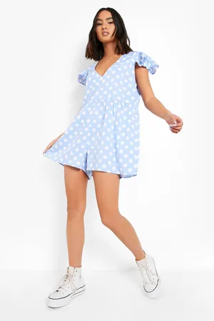 Boohoo Polka Dot Frill Sleeve Smock Playsuit