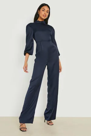 Boohoo Satin Open Back Wide Leg Jumpsuit
