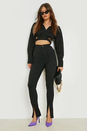Boohoo Split Front Skinny Woven Stretch Trouser