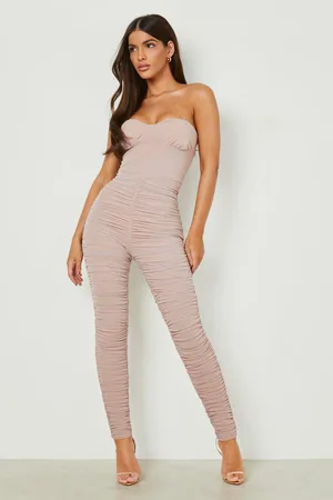 Boohoo Mesh Ruched Detail Bandeau Jumpsuit