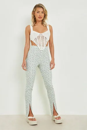 Boohoo Floral Gingham High Waist Split Front Leggings