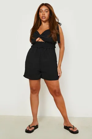 Boohoo Plus Woven Shirred Tie Strappy Playsuit