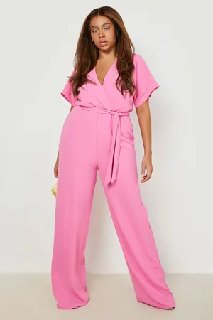 Boohoo Plus Woven Belted Wide Leg Jumpsuit