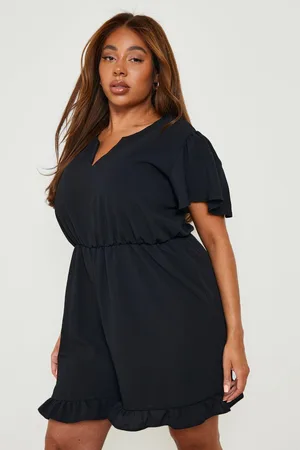 Boohoo Plus Woven Plunge Frill Detail Playsuit