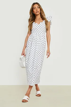 Boohoo Cotton Polka Dot Midi Dress