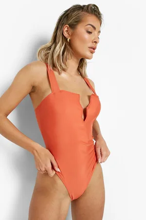 Boohoo Zig Zag Trim Detail High Leg Strappy Swimsuit
