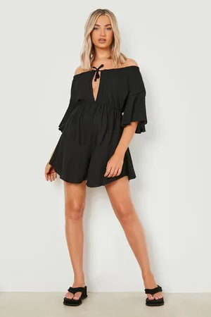 Boohoo Chiffon Bardot Flare Playsuit