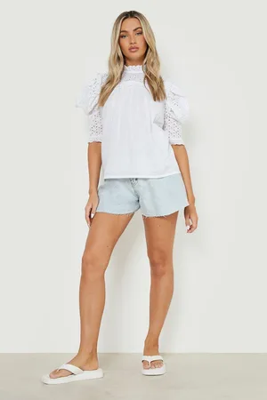Boohoo Broderie High Neck Blouse