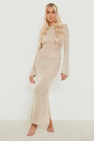 Boohoo Sheer Knit Low Back Maxi Beach Dress
