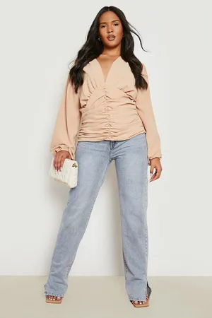 Boohoo Plus Textured Ruched Front Blouse
