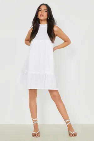 Boohoo Broderie Halter Neck Smock Dress