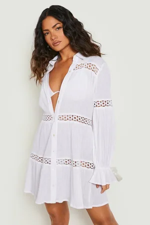Boohoo Tassel Lace Cheesecloth Beach Dress
