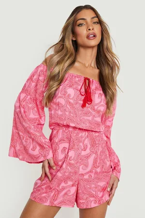 Boohoo Paisley Bardot Flare Sleeve Playsuit