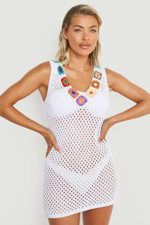 Boohoo Floral Strap Crochet Mini Beach Shift Dress