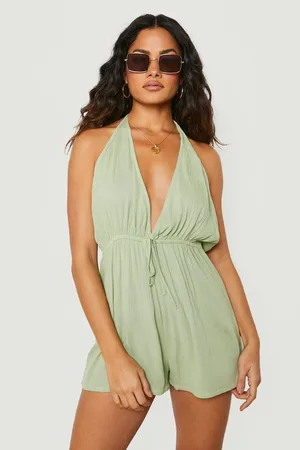 Boohoo Sustainable Crinkle Plunge Beach Playsuit