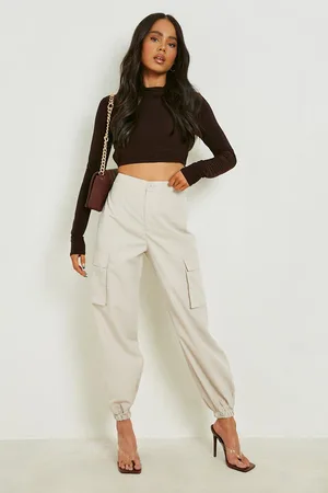 Boohoo Petite Cuff Hem High Waist Cargo Trouser