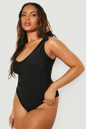Boohoo Plus Tie Shoulder Scoop Swimsuit