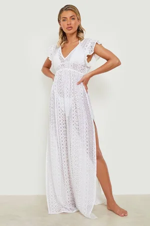 Boohoo Ruffle Lace Plunge Beach Dress