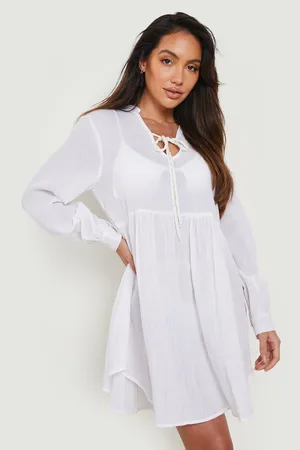 Boohoo Cheesecloth Tie Detail Beach Dress