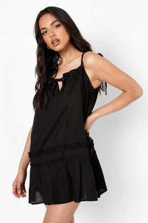 Boohoo Linen Tie Shoulder Beach Dress