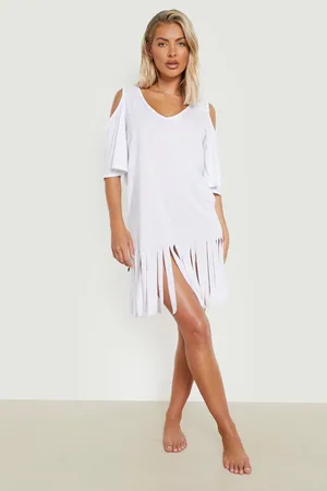 Boohoo Cold Shoulder Cut Out Tassel Beach Dress