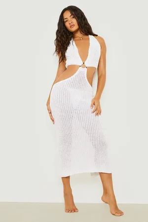 Boohoo Knitted Ring Halterneck Midaxi Beach Dress