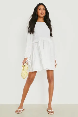 Boohoo Crinkle Frill Shoulder Smock Dress